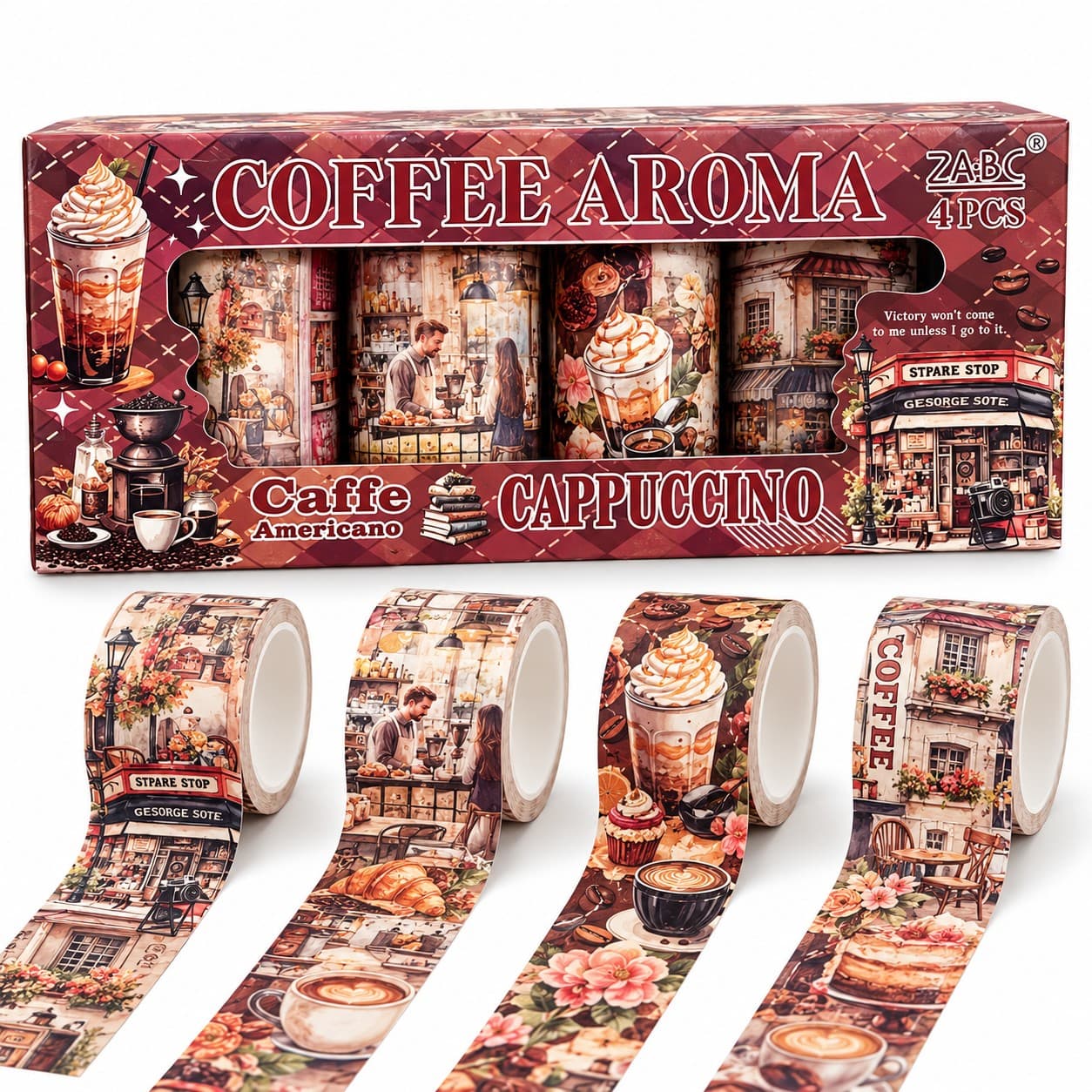 Coffee Aroma Washi Tape Set, 4 Rolls