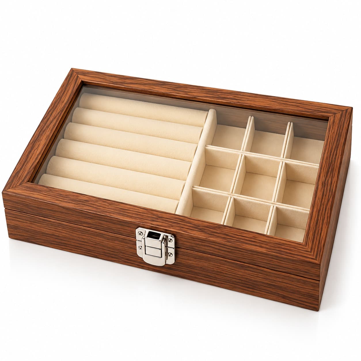 Wooden Jewellery Box with Glass Lid