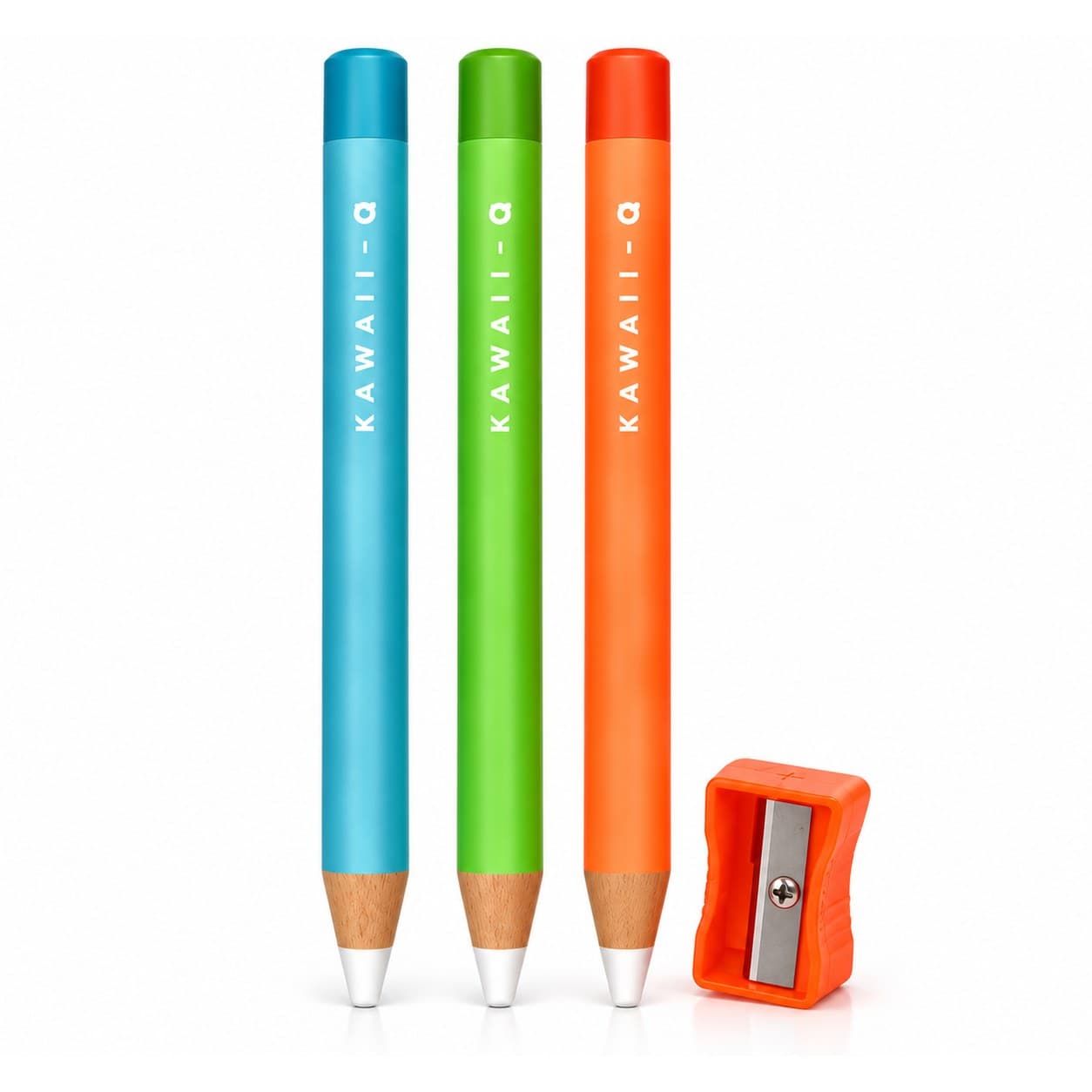 Kawaii-Q Erasable Jumbo Pencils, Set of 3 with Sharpener