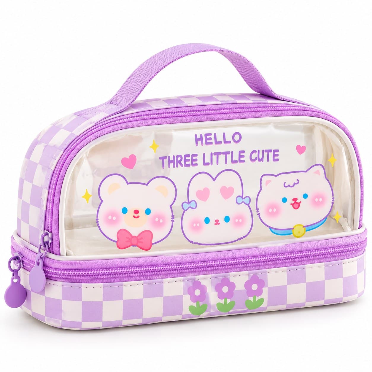 Three Little Cute Lavender Double-Layer Pencil Case