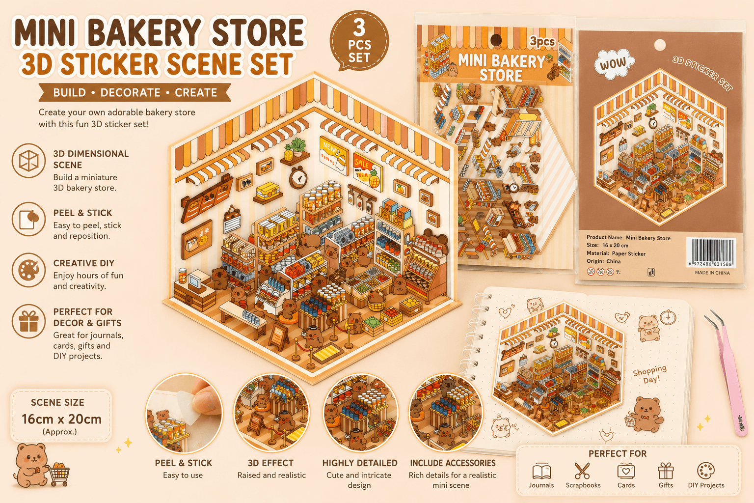 Mini Bakery Store 3D Sticker Scene Set