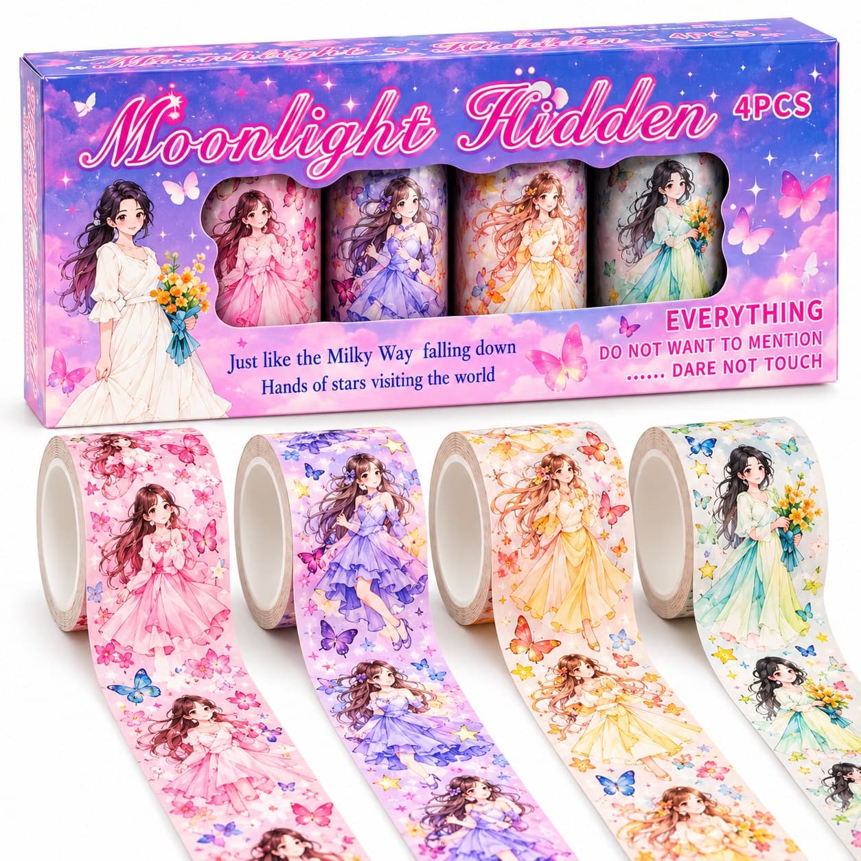 Moonlight Hidden Washi Tape Set, 4 Rolls