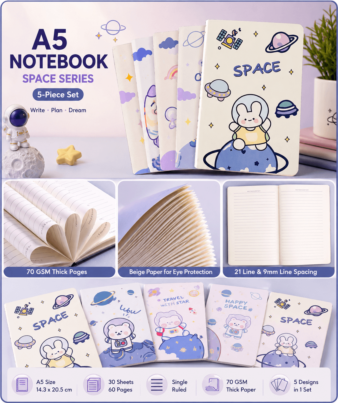 Space Notebook Combo — Set of 5