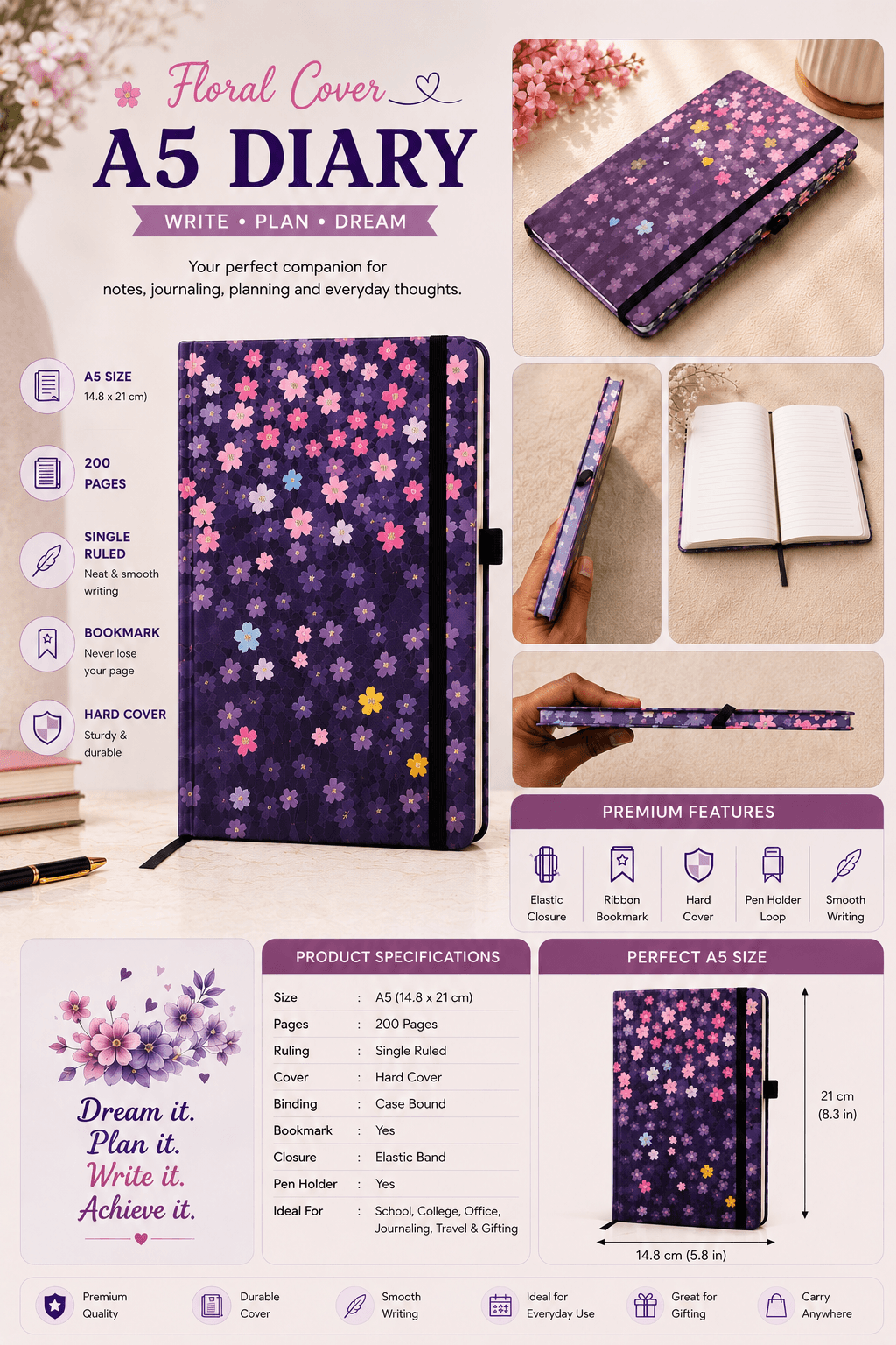 Floral A5 Diary